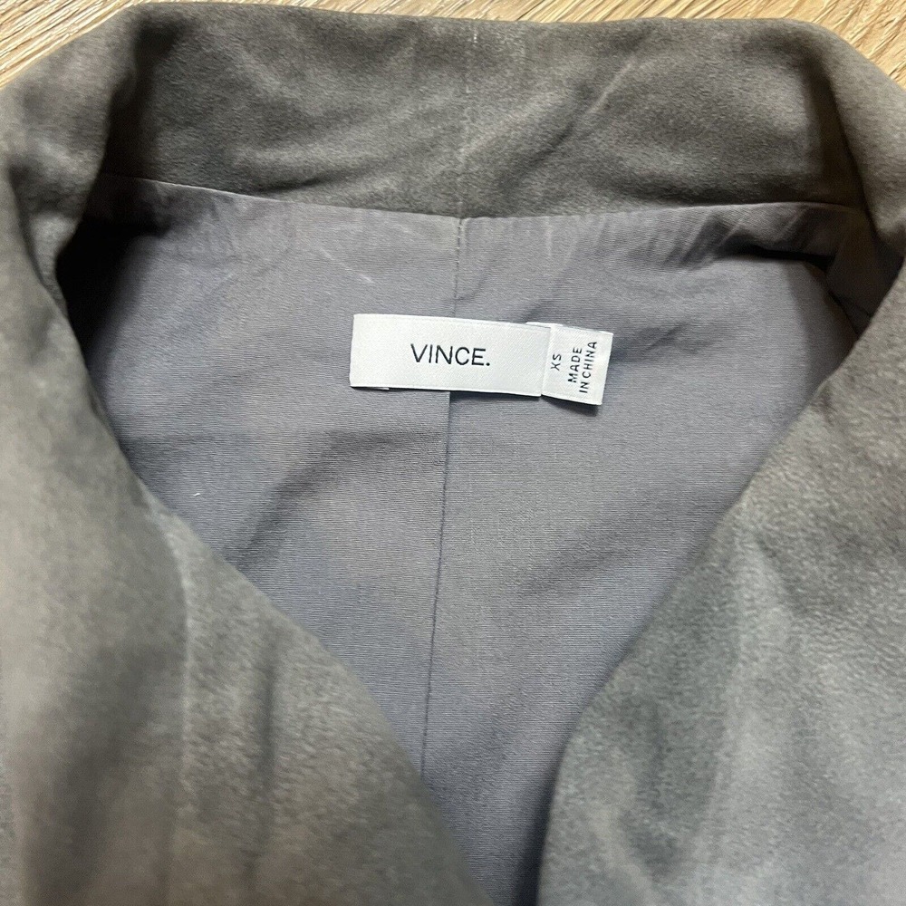 VINCE Vest Nubuck 100% Lamb Leather Genuine Cap Sleeve Grey Zip Front Women's XS - Picture 3 of 12